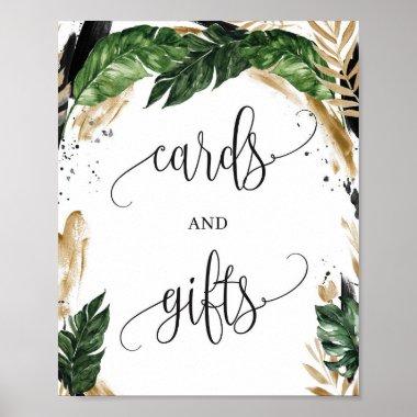 Greenery tropical leaves gold Invitations and gifts sign
