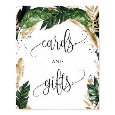 Greenery tropical leaves gold  and gifts sign