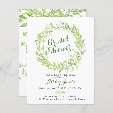 Greenery Watercolo Wreath Bridal Shower Invitations
