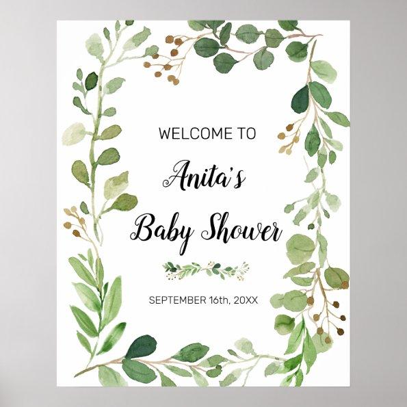 Greenery Watercolor Baby Shower Welcome Sign