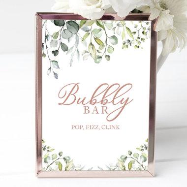 Greenery Watercolor Bubbly Bar Pop Fizz Clink Sign