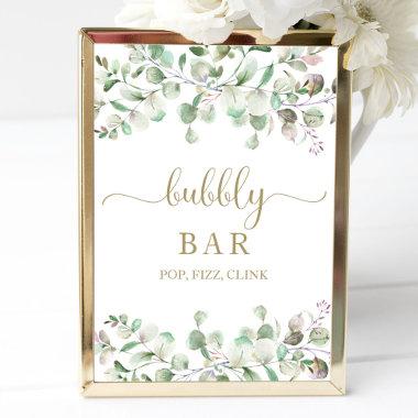 Greenery Watercolor Bubbly Bar Pop Fizz Clink Sign