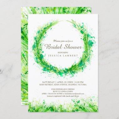 Greenery watercolor grass bridal shower invites