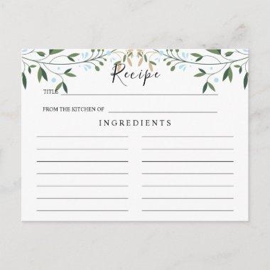 Greenery Watercolor, Leaf Wedding Recipe Invitations