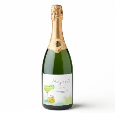 Greenery Watercolor Margarita Lime  Sparkling Wine Label