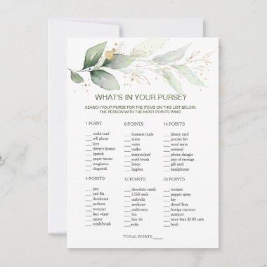 Greenery What's In Your Purse Bridal Shower Game Invitations