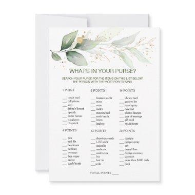 Greenery What's In Your Purse Bridal Shower Game Invitations