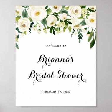 Greenery White Autumn Floral Bridal Shower Welcome Poster
