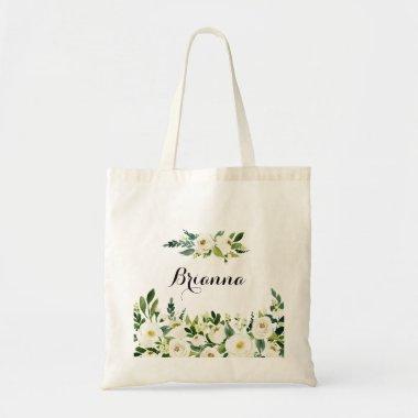 Greenery White Autumn Floral Bridesmaid Tote Bag