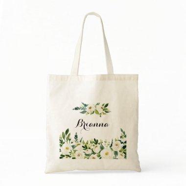 Greenery White Autumn Floral Bridesmaid Tote Bag