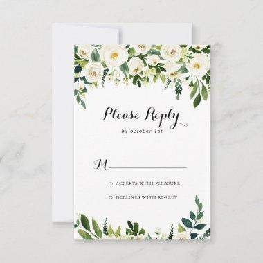 Greenery White Autumn Floral Calligraphy RSVP
