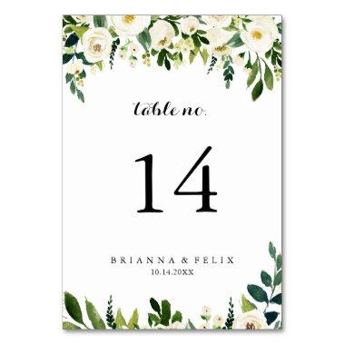 Greenery White Autumn Floral Calligraphy Wedding Table Number
