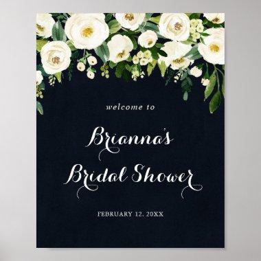 Greenery White Floral Blue Bridal Shower Welcome Poster