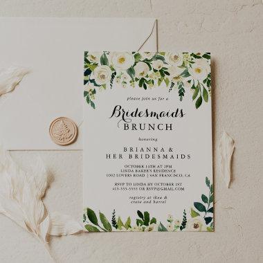 Greenery White Floral Bridesmaids Brunch Shower Invitations