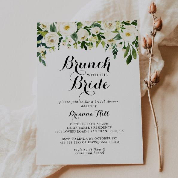 Greenery White Floral Brunch with the Bride Shower Invitations