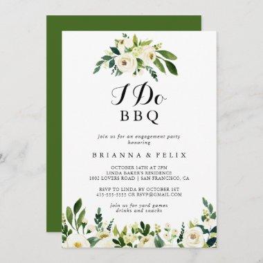 Greenery White Floral I Do BBQ Engagement Party Invitations