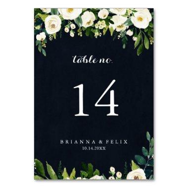Greenery White Floral Royal Blue Wedding Table Number