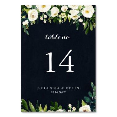 Greenery White Floral Royal Blue Wedding Table Number