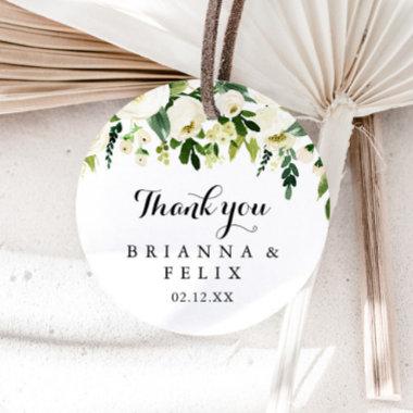Greenery White Floral Thank You Wedding Favor Classic Round Sticker