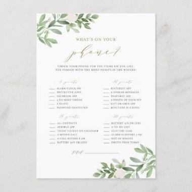 Greenery & White Flowers What's on Your Phone Game Enclosure Invitations
