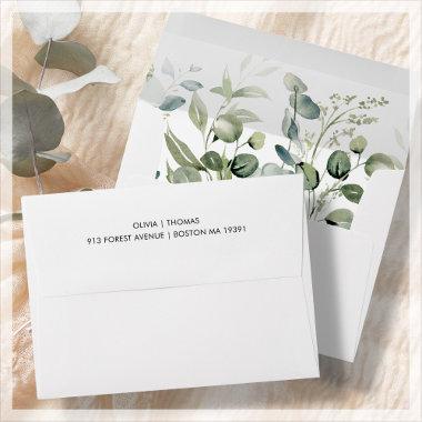 Greenery | White Modern Wedding Envelope