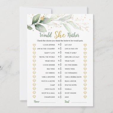 Greenery Would She Rather Bridal Shower Game Invit Invitations