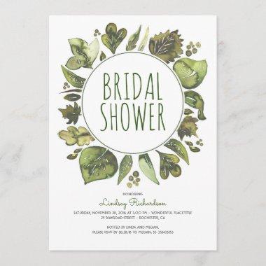 Greenery Wreath Rustic Woodland Leaf Bridal Shower Invitations
