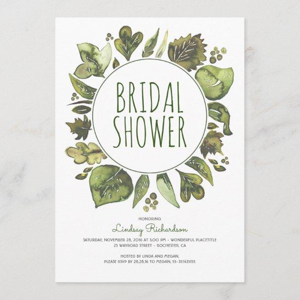 Greenery Wreath Rustic Woodland Leaf Bridal Shower Invitations