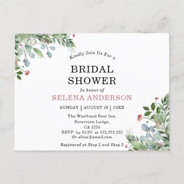 Greeny Wild Meadow Botanical Bridal Shower Invitation PostInvitations