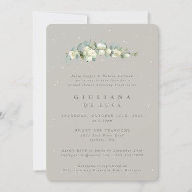 Greige Snowberry+Eucalyptus Bridal Shower Invitations