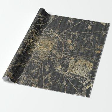 Grey and Gold Foil Vintage Map Wrapping Paper