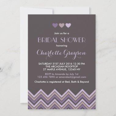 Grey and Purple Chevron Bridal Shower Invitations