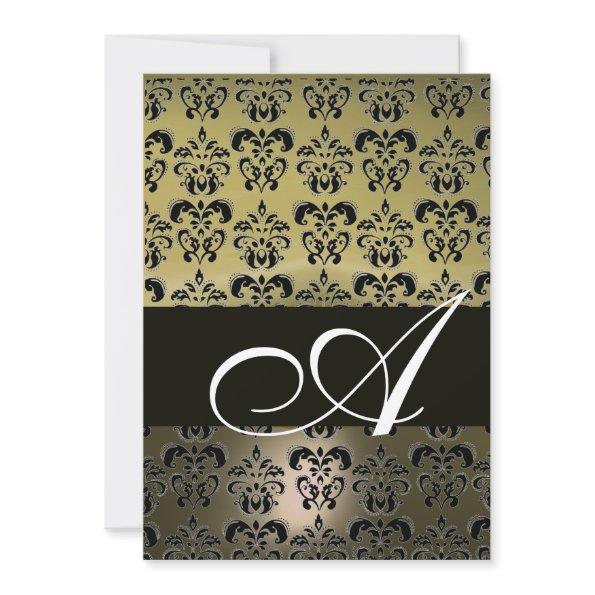 GREY BLACK DAMASK MONOGRAM ,bright white