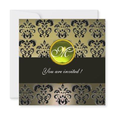 GREY BLACK DAMASK MONOGRAM, topaz