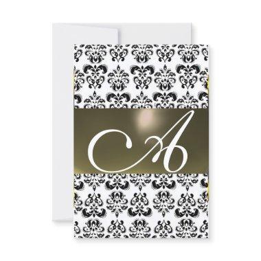 GREY BLACK WHITE DAMASK GEM MONOGRAM rsvp silver