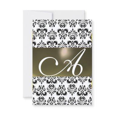 GREY BLACK WHITE DAMASK GEM MONOGRAM rsvp silver Invitations