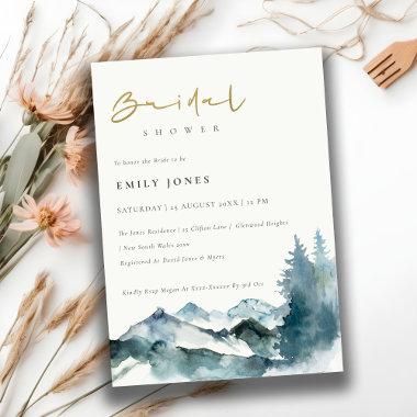 Grey Blush Blue Mountains Pine Bridal Shower Invitations