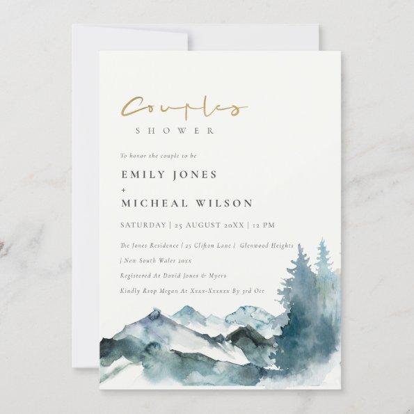 Grey Blush Blue Mountains Pine Couples Shower Invitations