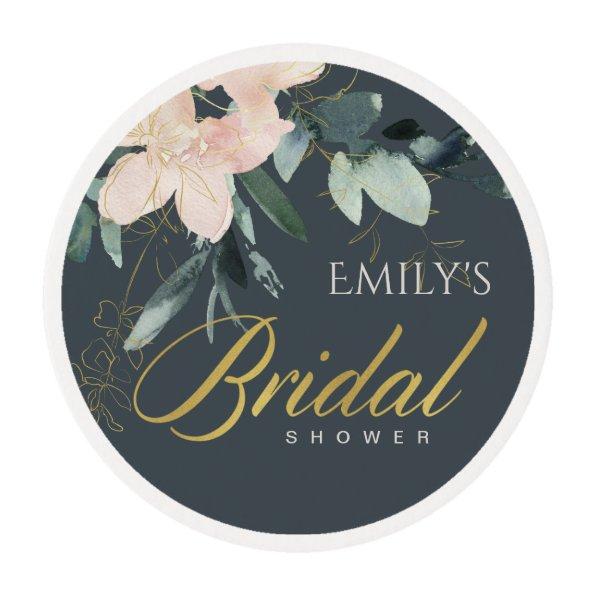 GREY BLUSH FLORAL BUNCH WATERCOLOR BRIDAL SHOWER EDIBLE FROSTING ROUNDS