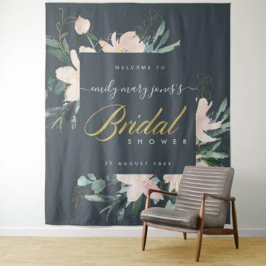GREY BLUSH FLORAL WATERCOLOR  WELCOME TAPESTRY