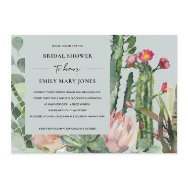 GREY BOHO PINK FLORAL CACTUS FOLIAGE BRIDAL SHOWER Invitations