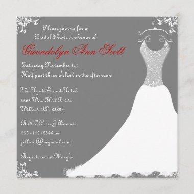 Grey Bridal Shower Wedding Gown Invitations