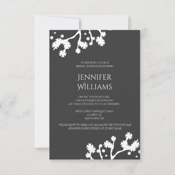 Grey floral bridal shower invitations