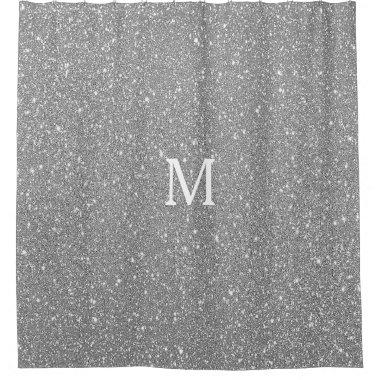 Grey Glitter Monogram Initial Custom Name Sparkly Shower Curtain