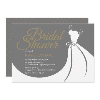 Grey Gold Elegant Gown Bridal Shower Invitations