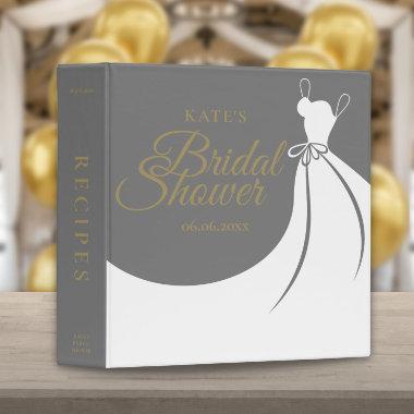 Grey Gold Elegant Gown Bridal Shower Recipe 3 Ring Binder