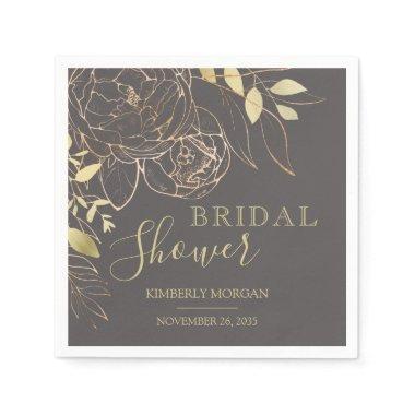 Grey & Gold Modern Floral Bridal Shower Napkins