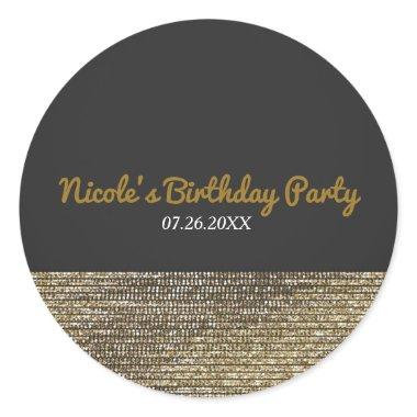 Grey & Gold Modern Glam Sequins Chic Elegant Favor Classic Round Sticker