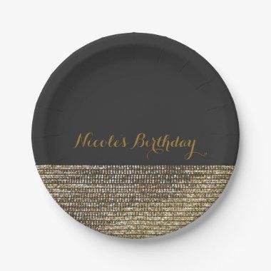 Grey & Gold Modern Glam Sequins Chic Elegant Plate