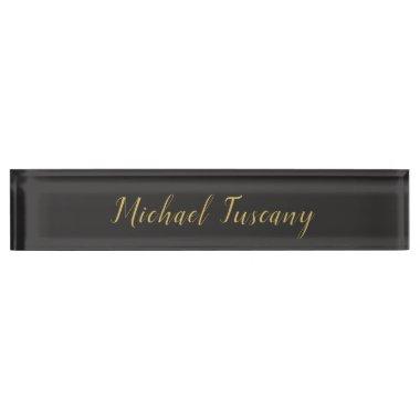 Grey Gold Professional Trendy Minimalist Own Text Desk Name Plate